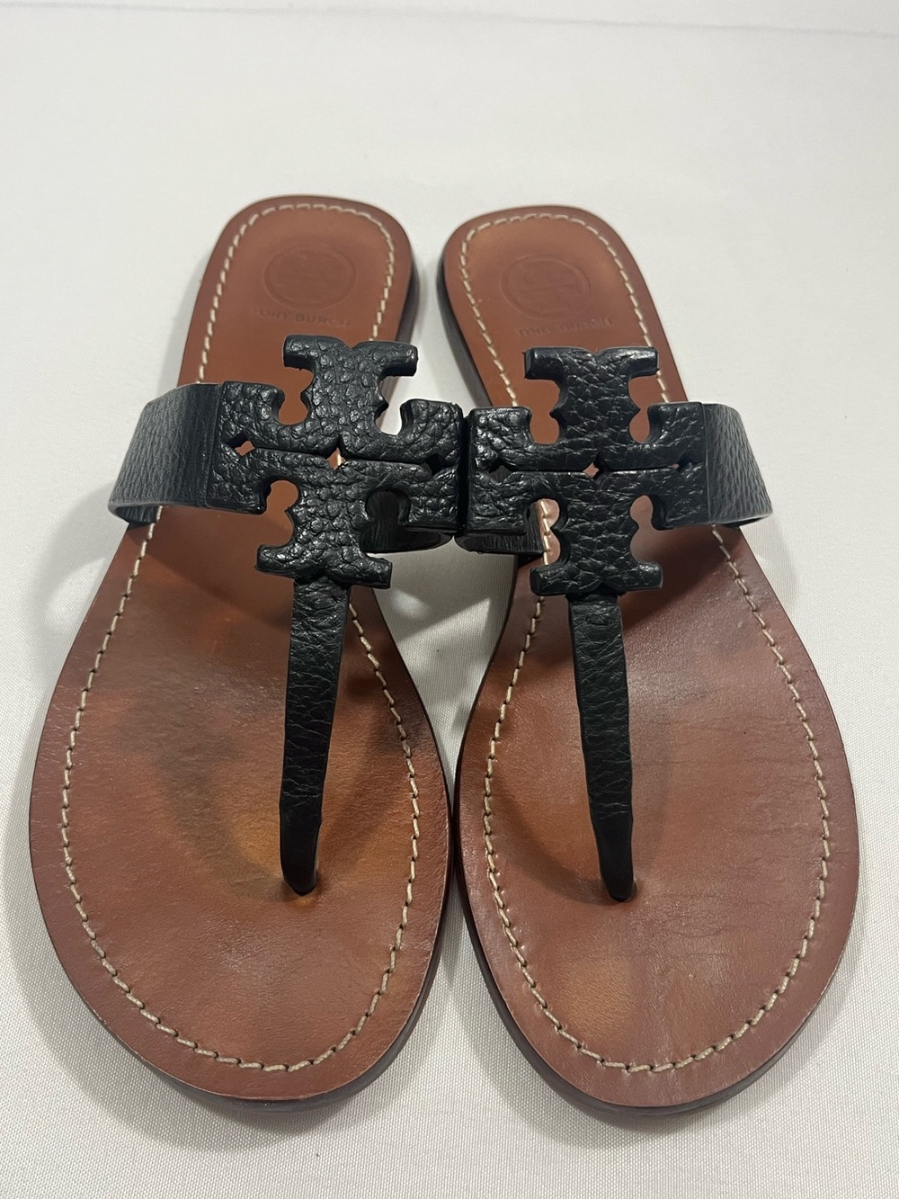 Tory Burch Moore Flat Thong Sandals Black Leather Women’s 8.5